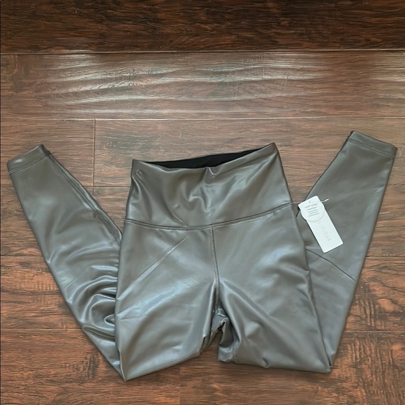 Yogalicious Pants - NWT Yogalicious Lady Love Fleece Lined Gray Faux Leather Leggings s (S)